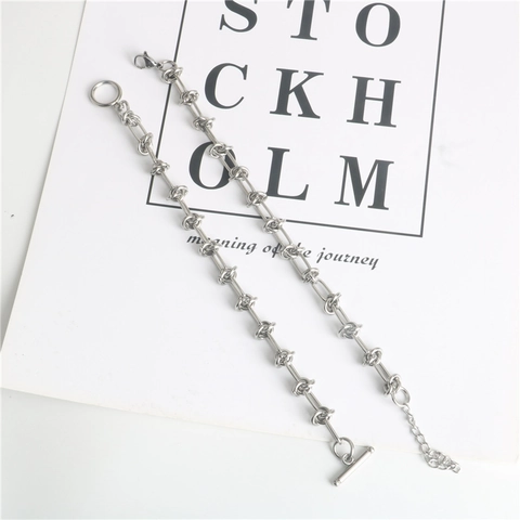 Bracciale a Catena con Nodo in Acciaio al Titanio Retro Hip Hop Uomo Donna Industriale Geometrico Tondo Chiusura Toggle