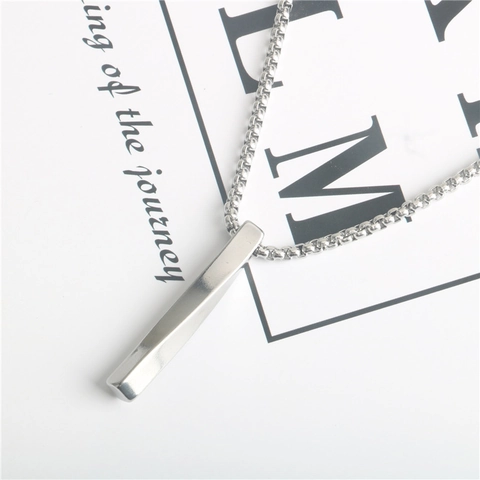 Stainless Steel Twisted Pillar Pendant Necklace For Men Women Minimalist Silver Tone Box Chain Hip Hop Streetwear Jewelry Accessory