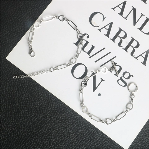 Bracciale a Catena con Cuore in Acciaio Inossidabile Hip Hop per Uomo Donna Gioielli in Acciaio al Titanio Geometrici Cavi