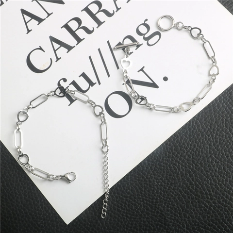 Bracciale a Catena con Cuore in Acciaio Inossidabile Hip Hop per Uomo Donna Gioielli in Acciaio al Titanio Geometrici Cavi