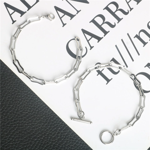 Bracciale a Catena con Maglie Rettangolari Vuote in Acciaio al Titanio Argento Punk Industriale Gioielli per Uomo Donna
