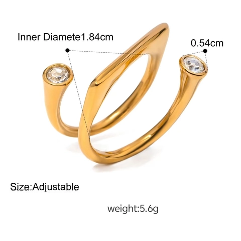 Minimalist Stainless Steel Adjustable Open Ring For Women Elegant Gold Plated Geometric Crystal Finger Ring Light Luxury Jewelry Gift