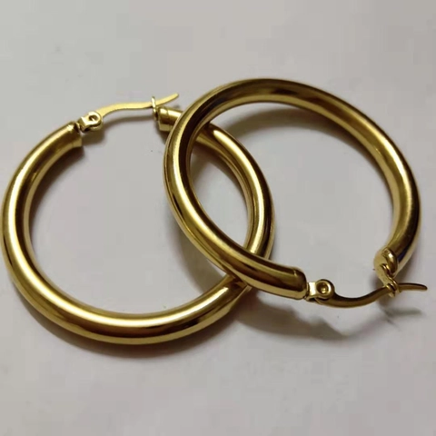 Minimalistische Roestvrijstalen Creolen Voor Dames Mode Vergulde Ronde Dikke Buis Oorbellen Hoogglans Gepolijste Sieraden