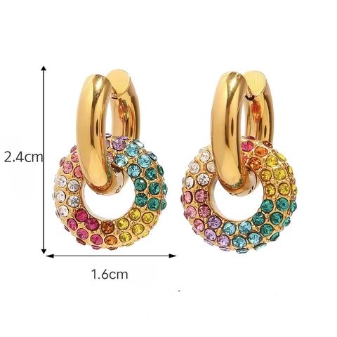 Orecchini a Cerchio C Martellati in Acciaio Inossidabile 304 Placcati Oro 18K per Donna Gioielli con Strass e Perle Artificiali