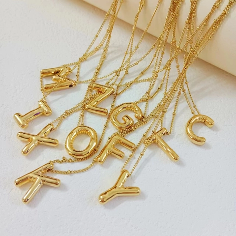 18K Vergulde Roestvrijstalen Ballon Letter Hanger Ketting Voor Dames 3D Puffy Initiaal Bolletjesketting Hip Hop Mode Sieraden
