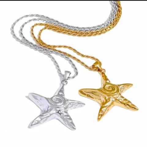 Roestvrijstalen Zeester Hanger Ketting Voor Vrouwen Goud Zilver Verguld Getextureerde Zeester Bedel Sieraden Touwketting