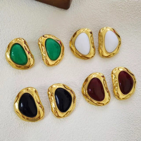 Vintage Gehamerd Roestvrij Staal Verguld Hars Geometrische Druppel Oorbellen Voor Vrouwen Europese Stijl Sieraden Cadeau