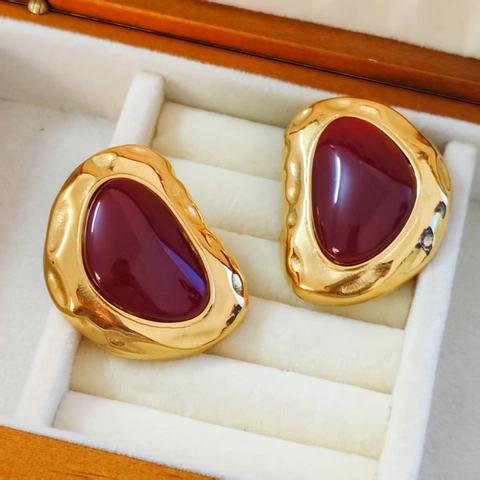 Vintage Gehamerd Roestvrij Staal Verguld Hars Geometrische Druppel Oorbellen Voor Vrouwen Europese Stijl Sieraden Cadeau