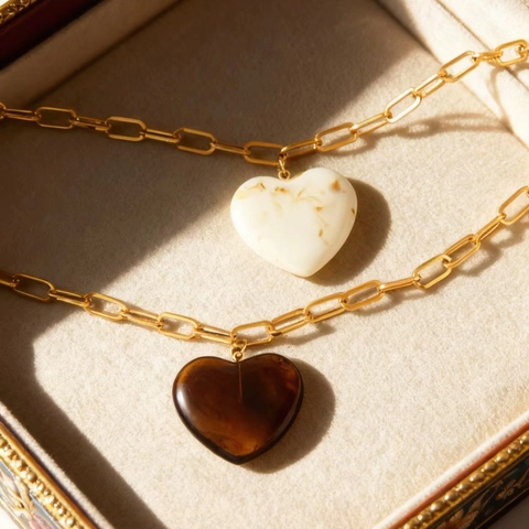 Vintage Roestvrijstalen Paperclip Ketting Met Hars Hart Hanger 18K Verguld Sieraden Voor Vrouwen Dagelijks Gebruik