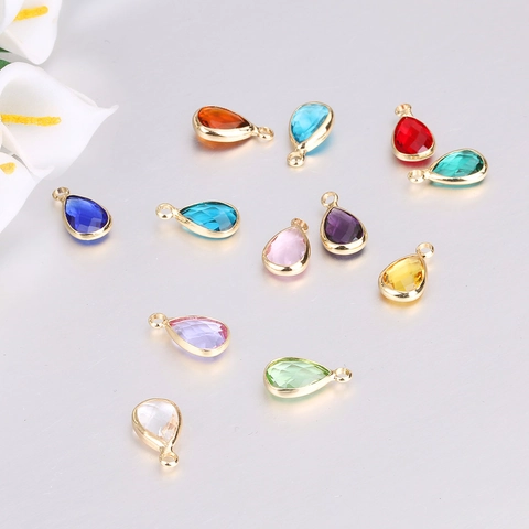 12 Colors Birthstone Teardrop Glass Pendants Gold Plated Alloy Frame For DIY Necklace Bracelet Jewelry Making Accessories