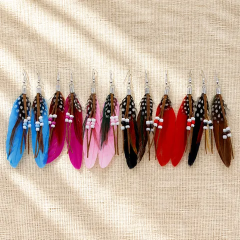Bohemian Long Tassel Feather Earrings For Women Ethnic Style Colorful Seed Beads Drop Earrings Fashion Jewelry Accessories