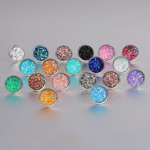 Minimalistische Roestvrijstalen Ronde Druzy Oorknopjes Hars Glitter Rainbow Crushed Stone Oorbellen Voor Dames Heren Mode Sieraden