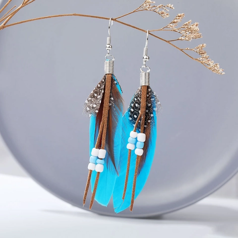 Bohemian Long Tassel Feather Earrings For Women Ethnic Style Colorful Seed Beads Drop Earrings Fashion Jewelry Accessories