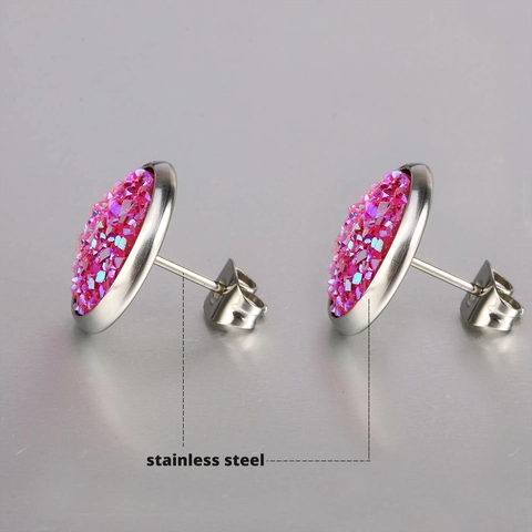 Minimalistische Roestvrijstalen Ronde Druzy Oorknopjes Hars Glitter Rainbow Crushed Stone Oorbellen Voor Dames Heren Mode Sieraden