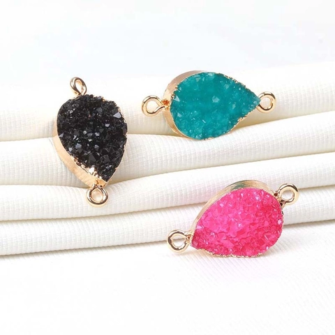 Fashion Teardrop Resin Druzy Connector Charms Double Loop Electroplated Jewelry Findings For Necklace Bracelet DIY Making