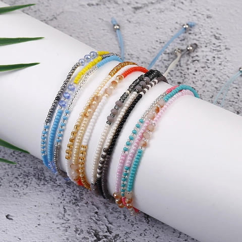 Bracelet Bohème Multicouche en Perles de Rocaille Tissé à la Main Réglable Bracelet d'Amitié Ethnique pour Femme Bijoux Cadeau