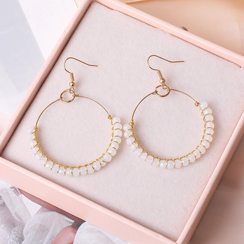 Boucles d'Oreilles Créoles Bohèmes avec Perles Faites à la Main pour Femmes Boucles d'Oreilles Pendantes en Verre Géométrique Rond Bijoux Vintage Cadeau