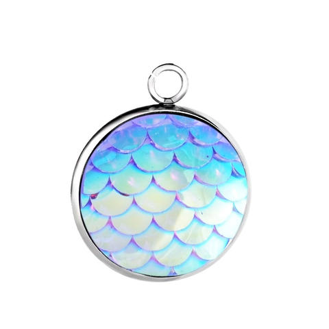 Stainless Steel Mermaid Scale Circular Pendant Iridescent Resin Inlay DIY Jewelry Accessories For Necklace Bracelet Earrings Jewelry Making