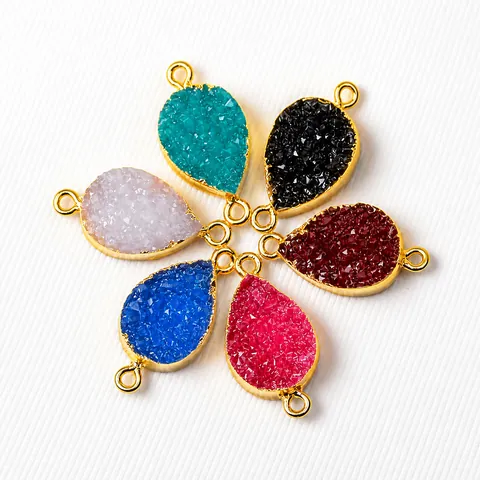 Fashion Teardrop Resin Druzy Connector Charms Double Loop Electroplated Jewelry Findings For Necklace Bracelet DIY Making