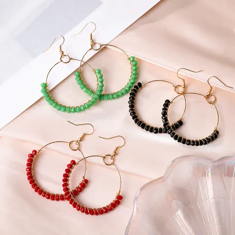 Boucles d'Oreilles Créoles Bohèmes avec Perles Faites à la Main pour Femmes Boucles d'Oreilles Pendantes en Verre Géométrique Rond Bijoux Vintage Cadeau