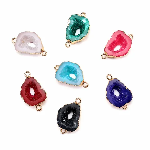 Irregular Lip Shape Resin Druzy Agate Look Pendant Connector Gold Plated Copper Edged For DIY Jewelry Making Accessories