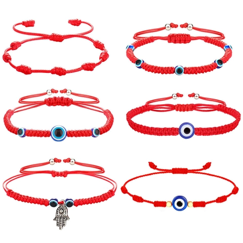Pulsera de Cuerda Roja Trenzada a Mano Ojo Turco Mujer Hombre Ajustable Nazar Amuleto Mano de Fátima Joyería Regalo