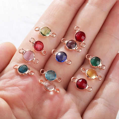 6mm Castone in Rame Tondo Sfaccettato Vetro Pietra Natale Connettori Doppio Occhiello DIY Accessori Gioielli per Bracciale Collana