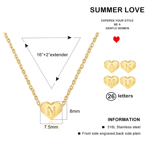 Stainless Steel Heart Letter Pendant Necklace Gold Plated Personalized Initial Name Necklaces For Women Fashion Jewelry
