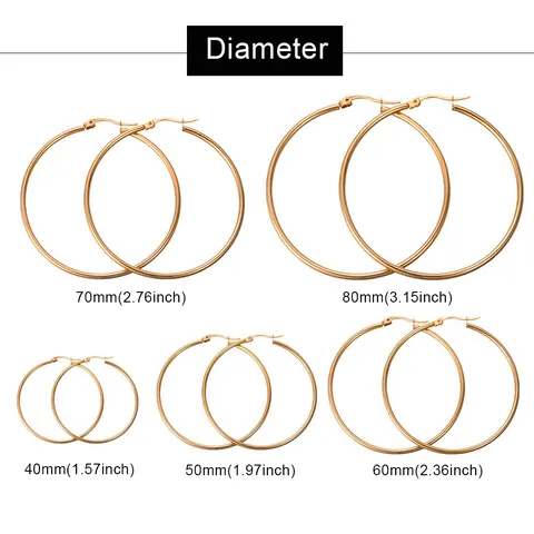 Orecchini a Cerchio Grande in Acciaio Inossidabile per Donna Lucido Oro Argento Placcato Gioielli di Moda per l'Uso Quotidiano