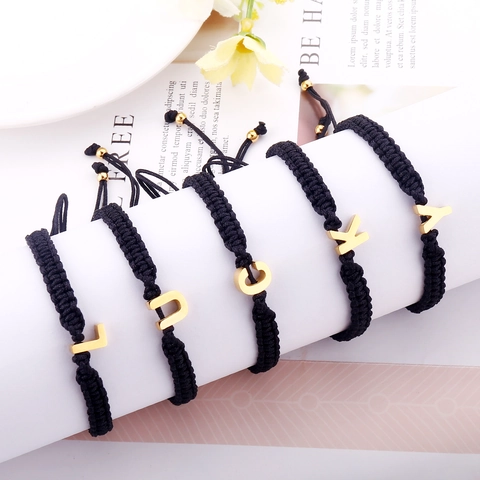 Bracciale in Corda Intrecciata a Mano con Lettera Iniziale in Acciaio Inossidabile Regolabile Minimalista Gioielli per Donna Uomo