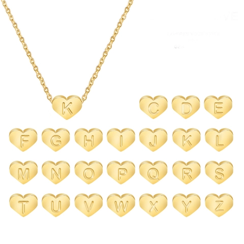 Stainless Steel Heart Letter Pendant Necklace Gold Plated Personalized Initial Name Necklaces For Women Fashion Jewelry