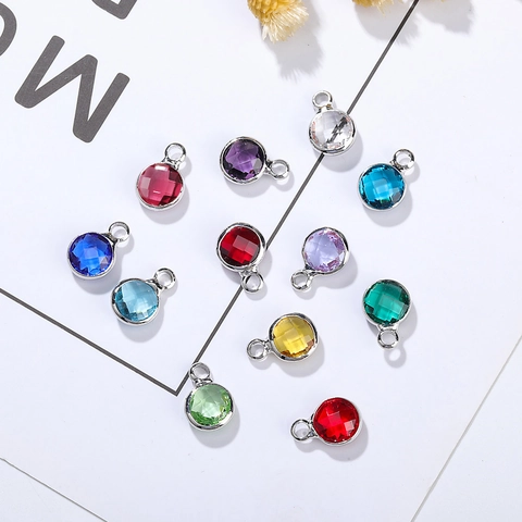 Copper Edge Faceted Glass Birthstone Charms Round Pendants For DIY Jewelry Making Necklace Bracelet Women Accessories