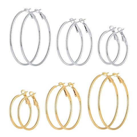 Orecchini a Cerchio Grande in Acciaio Inossidabile per Donna Lucido Oro Argento Placcato Gioielli di Moda per l'Uso Quotidiano