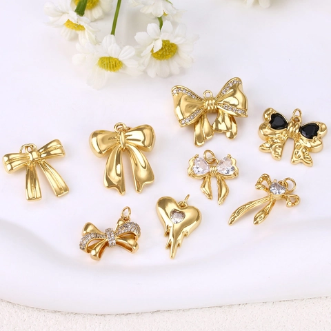 Elegant Copper Gold Plated Bowknot Pendants With Zirconia Sparkling DIY Charms Heart Bee Jewelry Accessories For Women Gift