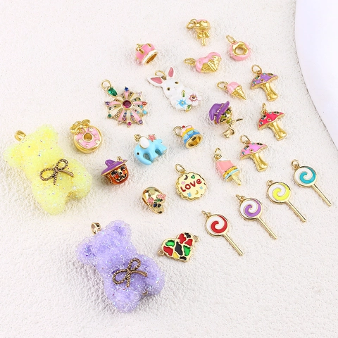 Cute Cute Copper Enamel Pendants For DIY Jewelry Making Colorful Ice Cream Donut Mushroom Bear Charms For Necklaces Bracelets Accessories