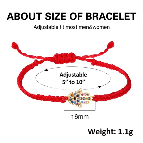 Hand-Woven Hamsa Hand Evil Eye Rope Bracelet For Women Men Adjustable Copper Rhinestone Protection Charm Ethnic Jewelry Gift