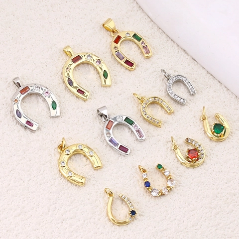 Vergoldeter Kupfer Hufeisen Anhänger Für Schmuckherstellung U-Form Strass Hufeisen Charm Für DIY Armband Halskette Ohrring Zubehör