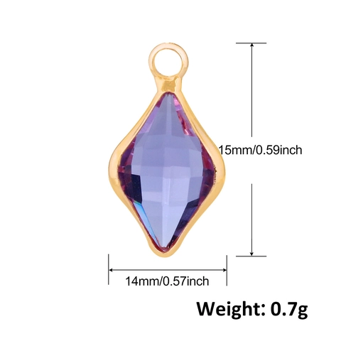 Rhombus Birthstone Pendant Copper Gold Plated Glass Charm For Jewelry Making DIY Necklace Accessories Women Jewelry Findings