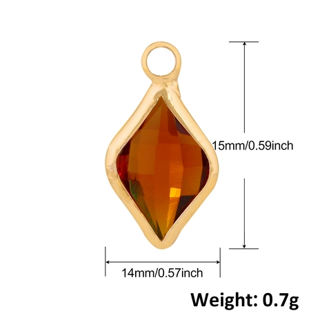 Rhombus Birthstone Charm Crystal Glass Pendant With Gold Plated Copper Edge For DIY Earring Necklace Jewelry Making Accessory