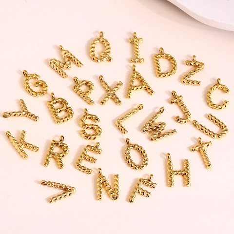 Ciondolo Solo Senza Catena Iniziale In Acciaio Inossidabile Placcato Oro 18K Minimalista Alfabeto A-Z Con Trama A Corda
