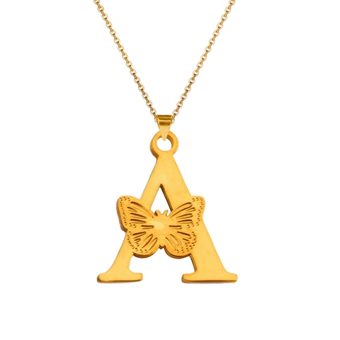 Collana con Pendente a Lettera e Farfalla Personalizzata in Acciaio Inossidabile Placcato Oro 18K per Donna Gioielli