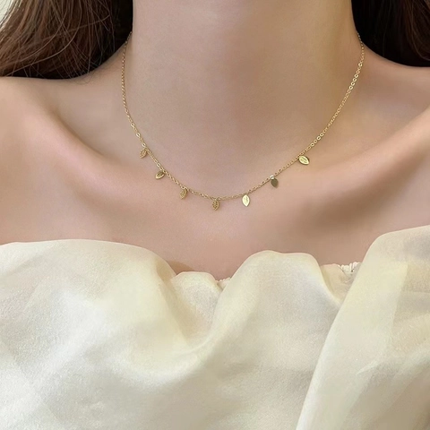 Collana Con Ciondolo a Foglia in Acciaio Inossidabile per Donna Placcato Oro 18K Foglie di Zirconia Gioielli Minimalisti