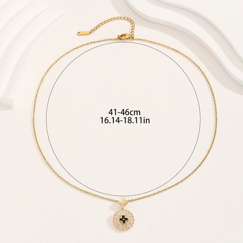 Vintage Edelstahl Zirkonia Kleeblatt Anhänger Halskette Für Damen Vergoldete Emaille Blume Choker Kette Mode Schmuck