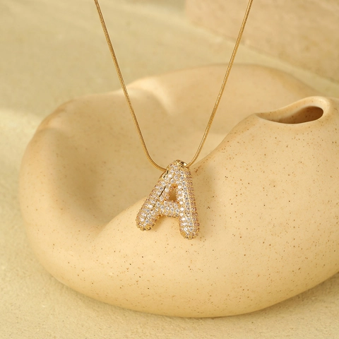 Trendy Stainless Steel 18K Gold Plated Bubble Initial Pendant Necklace With Zirconia For Women Fashion Jewelry Alphabet