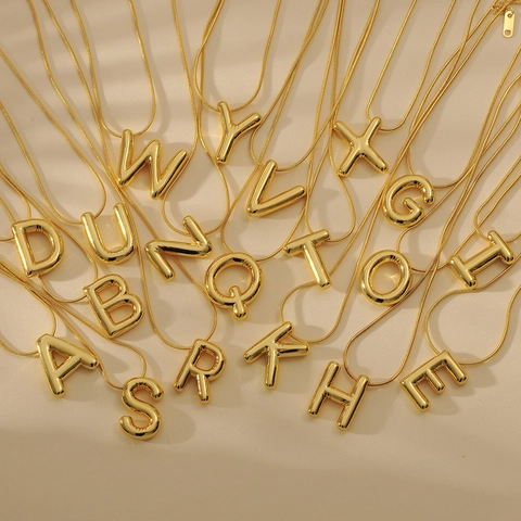 Minimalist Gold Plated Stainless Steel Snake Chain Pendant Necklace Alphabet Initial Capital Balloon Bubble Jewelry For Unisex