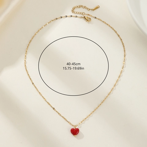 Sweet Stainless Steel Heart Pendant Necklace 18K Gold Plated Red Love Heart Choker With Message Cards Gift Box For Women Family