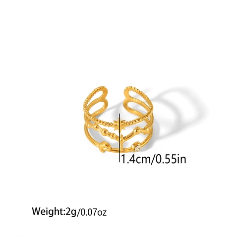 Vintage 18K Gold Plated Stainless Steel Star Moon Open Ring For Women Adjustable Zirconia Artificial Pearl Layered Fashion Jewelry