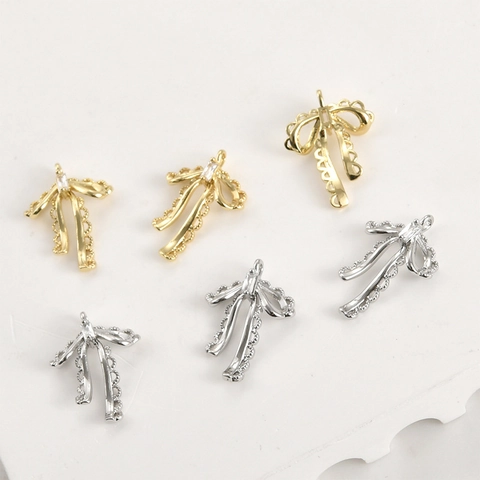 Copper 14k Gold Plated Bow Pendant Zirconia Inlaid Lace Edge DIY Jewelry Making Accessories Necklace Earrings Findings