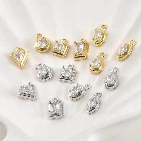 Ciondoli Geometrici in Zirconia Rame Placcato Oro 14K Tondo Triangolo Marquise Solo Ciondolo Senza Catena Per Gioielli DIY