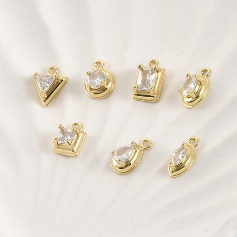Ciondoli Geometrici in Zirconia Rame Placcato Oro 14K Tondo Triangolo Marquise Solo Ciondolo Senza Catena Per Gioielli DIY
